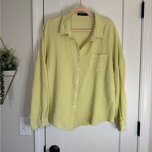 Automet Pale Lime Green Gauze Button-down Top